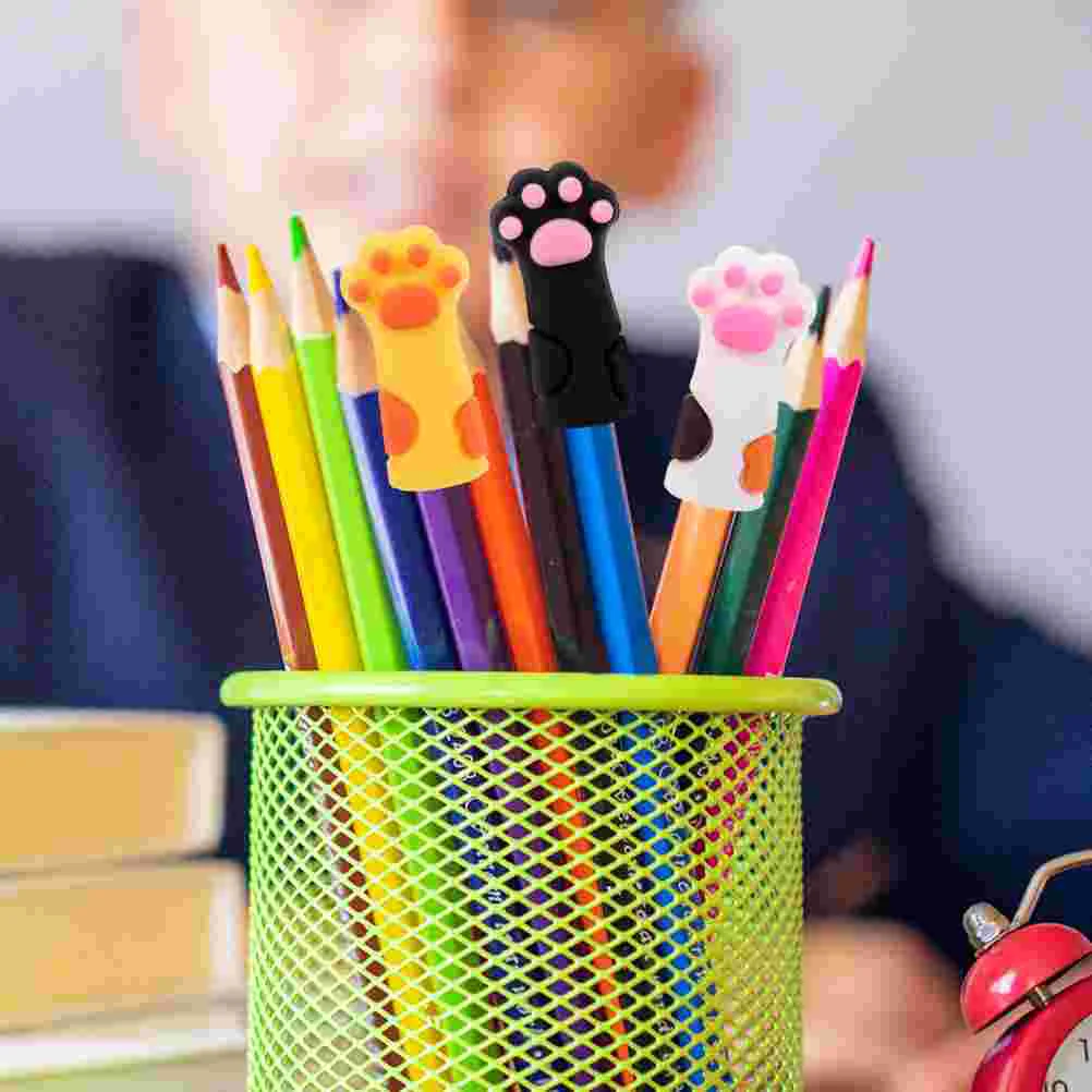 Sewing Finger Protector Cat Paw Pen Cap Pencil Silicone Tip Protective Toppers Pupils