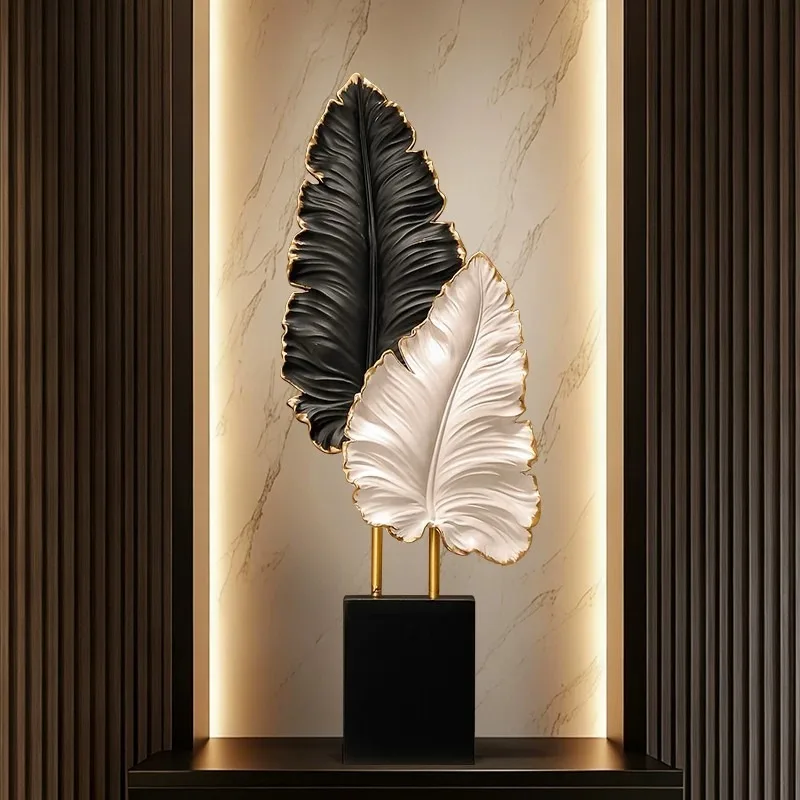 Modern Leaf Figurines Entrance Hall Ornament Living Room Cabinet Decoration Resin Sculpture Home Creative Luxury Decorative Gift