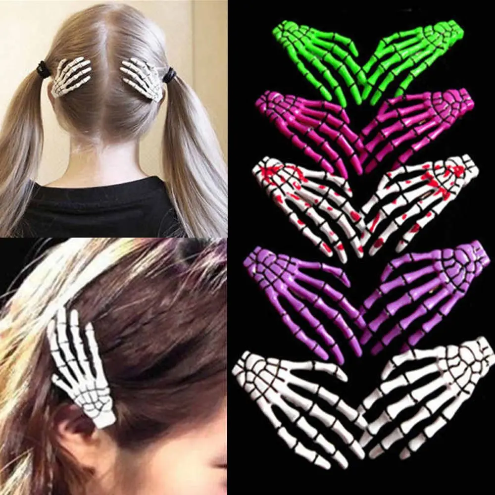 2PCS Fashion Creative Design Hair Accessories Claw Hairpin Hand Bone Halloween Hair Clips Ghost Skeleton
