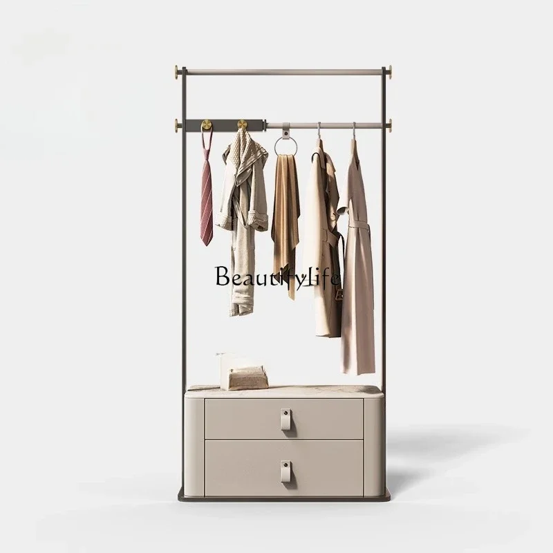 

FG17Minimalist Luxury Coat Rack High-End Bedside Table Leather Floor-Standing Italian Style Chest of Drawers Integrated
