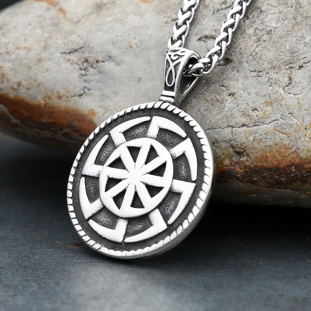 Vintage Stainless Steel Nordic Slavic Kolovrat Symbol Pendant Necklaces For Men Women Classic Ethnic Amulet Jewelry Wholesale