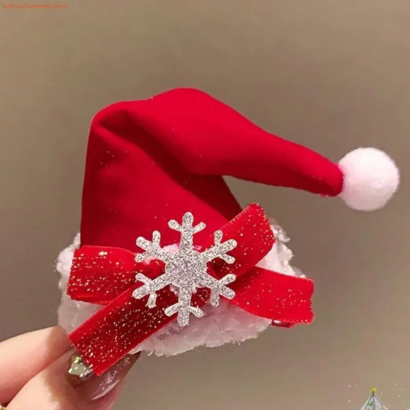 F92D Santa Hats/Christmas Tree Hair Clip for Christmas Festival Duckbill Clip Kids Girl Hair Pin Holiday Celebration Accessory