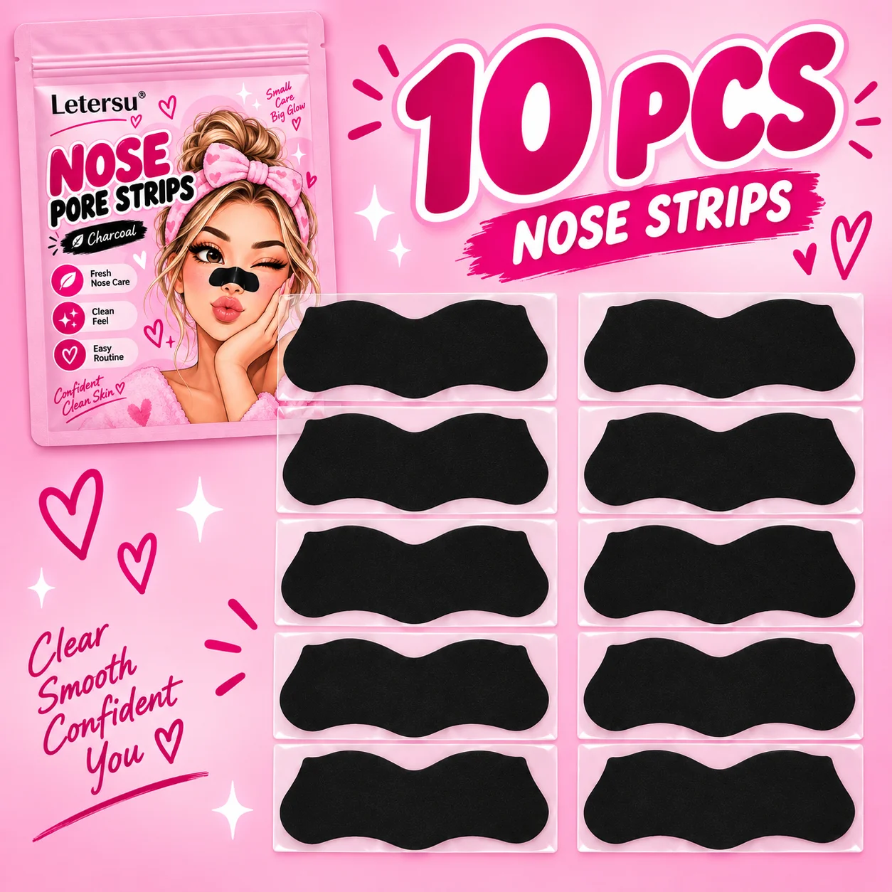 10PCS Charcoal Nose Pore Strips, Blackhead Remover Nose Patches, Deep Cleansing Oil Control Nose Care for Men Women