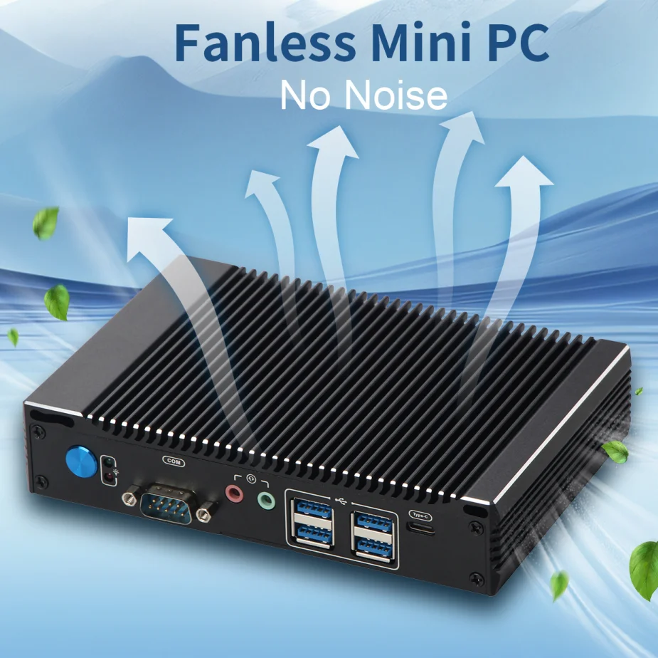 VNOPN  Mini PC 6W Low Power Intel N3160 Quad Core Quad Thread X86 FanlessPC Soft Router 2*1000M Lan Port HD-MI Output Metal Case