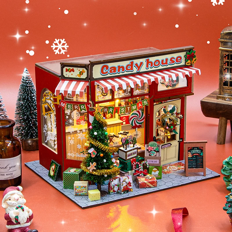DIY Holz Puppenhaus Warme Weihnachten Lodge Casa Figuren Handgemachte 3D Puzzle Miniaturen Zusammengebaute Spielzeug Puppenhaus Mit Möbel