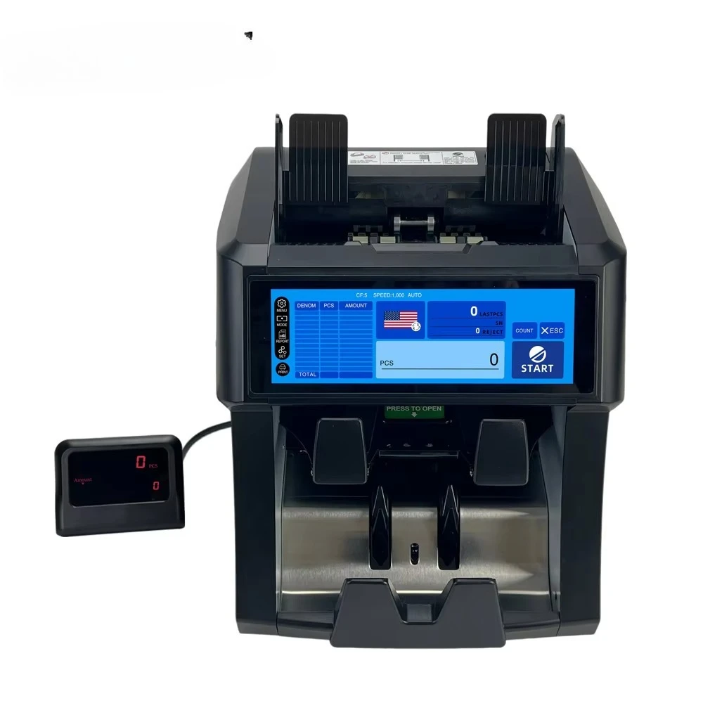 

Full Touch Screen Banknote Counter Two Pocket Banknote Cash Sorter Mixed Value Counter Machine