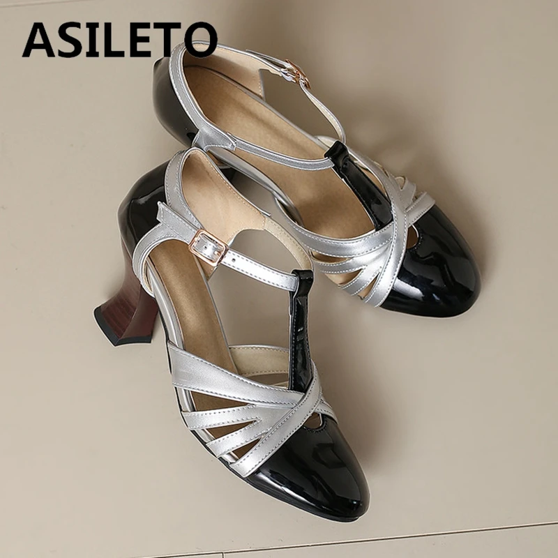 ASILETO Summer Cute Miexed Color Женские сандалии с круглым носком и Т-образным ремешком 6,5 см Маленькие каблуки Фиолетовый Розовый Зеленый Синий Черный Большой Размер 47 48