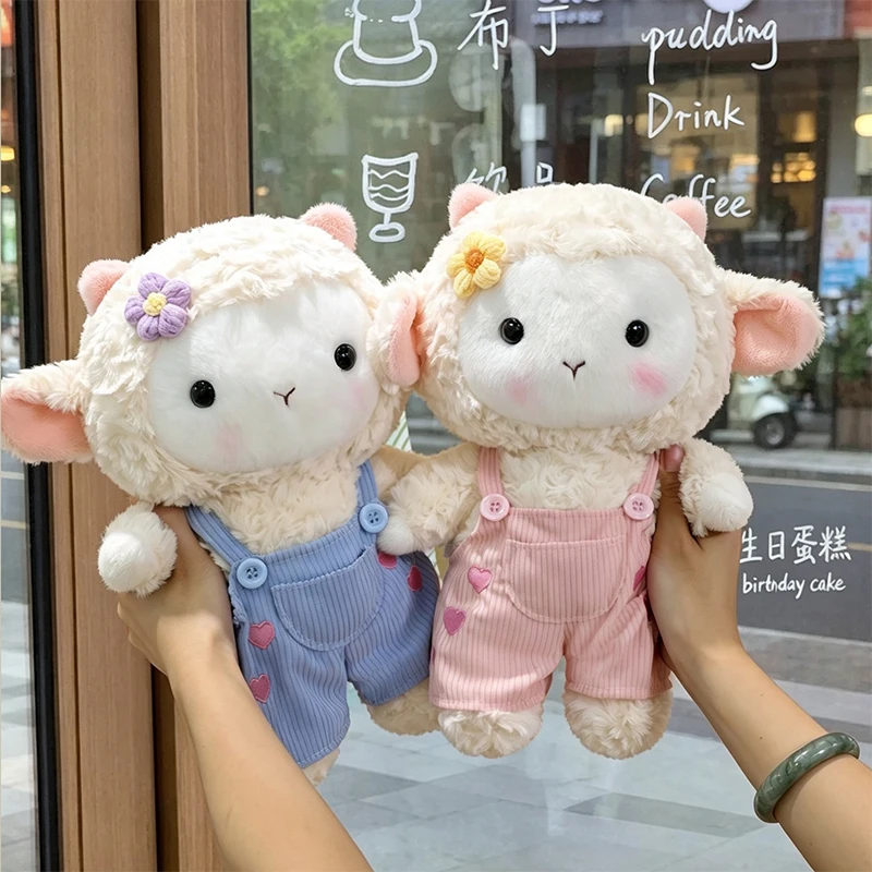 

Cute Dressing Sheep Plush Doll Cute Lamb Stuffed Toy with Flower and Overalls Soft Couple Doll Kids Birthday Gift Sofa Ornament