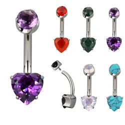 ASTM F136 Titanium PIERC Heart Shape Belly Button Ring Navel Ring Natural Stone Paved Top Threaded Belly Piercing Body Jewelry