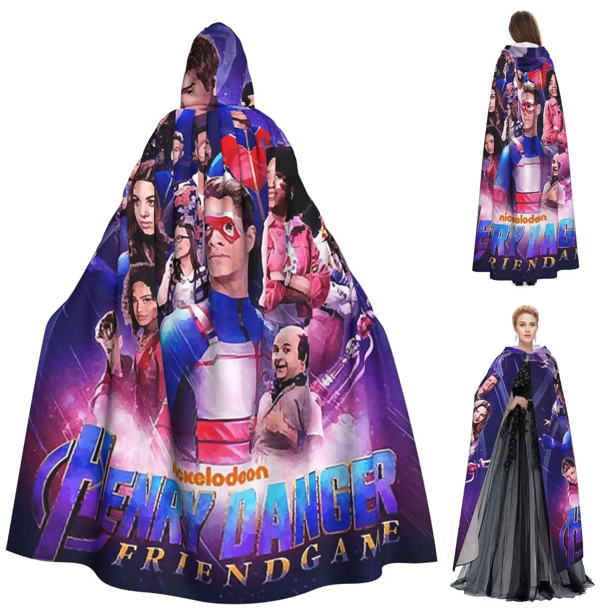 

Captain Henry And Kid Danger Long Hooded Cloak Witch Medieval Costume Cosplay Cape HalloweenParty Adult Unisex