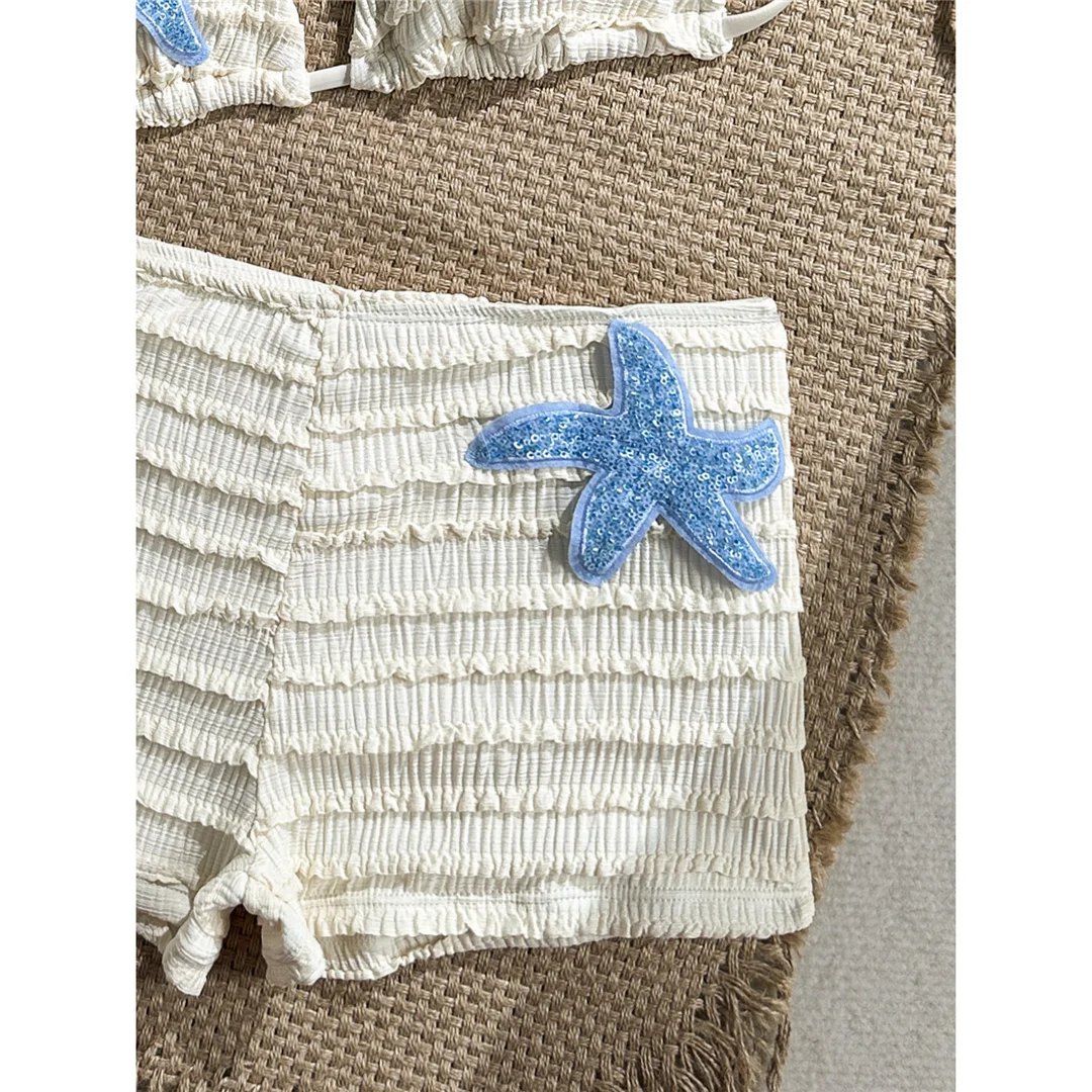 Pailletten-Sternfisch-Neckholder-Bikini mit hoher Taille, Damen-Badeanzug, zweiteiliges Bikini-Set, Badebekleidung, Badeanzug, Schwimmanzug V8215 – Detail 6