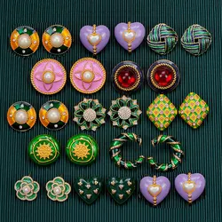 Irregular Flowers Pink Love Heart Pearl Red Stone Metal Ear Studs for Women Girl Vintage Elegant Dinner Party Jewelry Gift NEW