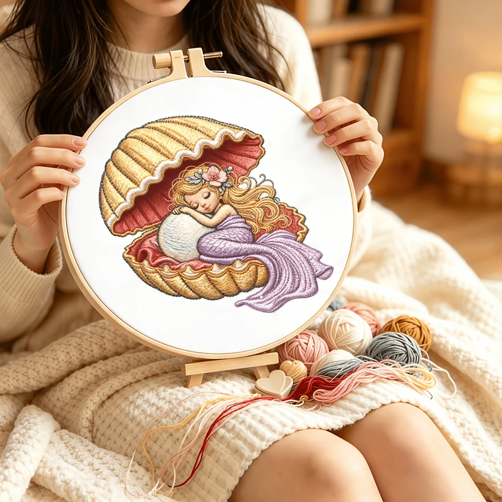 Embroidery Stitch Practice Kit Pre‑Printed Fabric Bamboo Hoop Thread Needles Learning Hand‑Stitching Craft Set