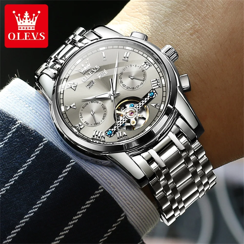 OLEVS 6607 Men\'s Watch High end Fully Automatic Mechanical Business Watch Luxury Brand Skeleton Waterproof Calendar Men\'s Watch