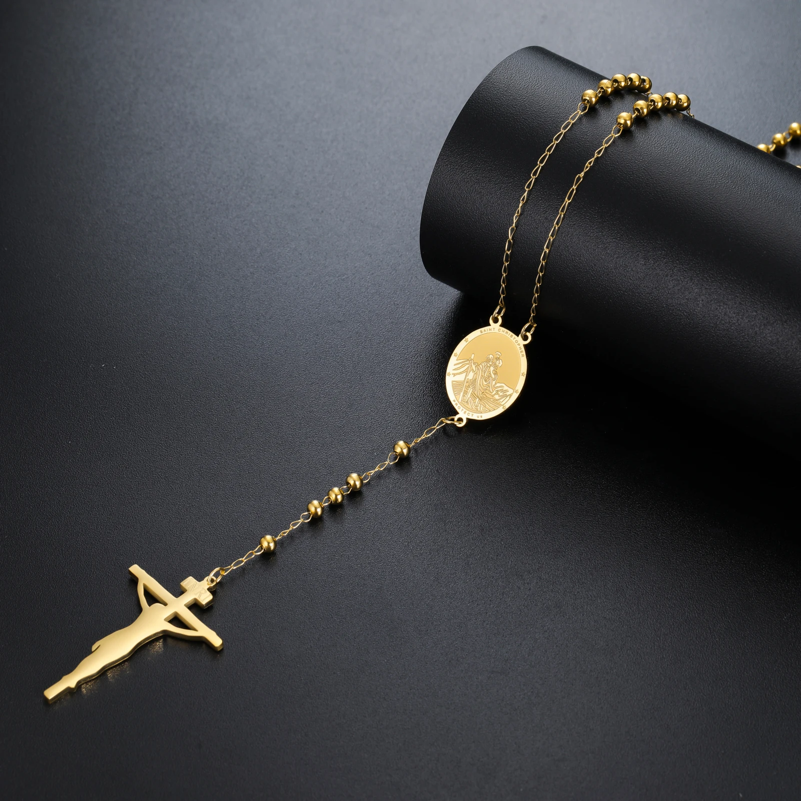 LIKGREAT Christian Cross Necklace St Christopher Sweater Chain Catholic Gift Stainless Steel Jewelry Christmas Amulet Gifts