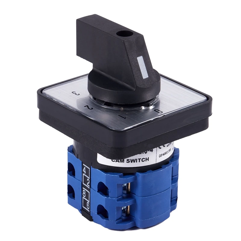 8 Terminals 5 Positions Master Control Rotary Cam Switch 20A Black+Blue