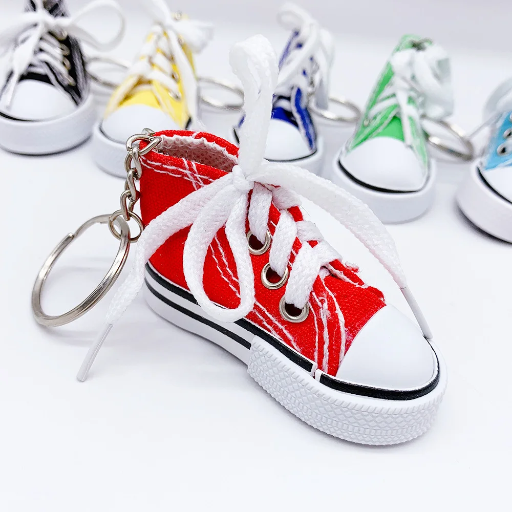 Criativo 3d lona tênis sapato chaveiro bonito mini sapatos esportivos pingente chaveiros simulação do carro berloque saco chave titular