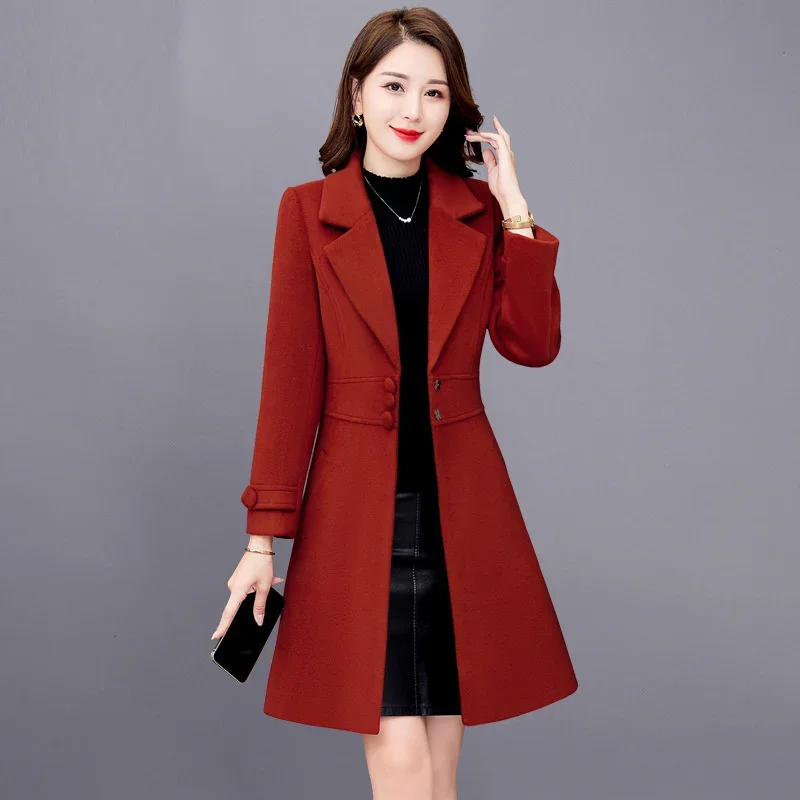 Women Mid Long Casual Loose Temperament Wool Jacket Ladies Slim Overcoat 2025 New Fashion Autumn Winter Woolen Coat