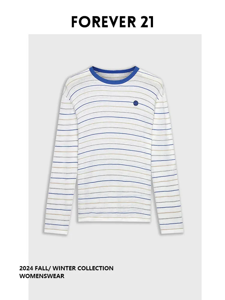 

Вязаный джемпер Forever 2 с морскими полосками, свободный крой, длинный рукав, круглый вырез, для женщин, зимний, для повседневной носки, модный, цельный.