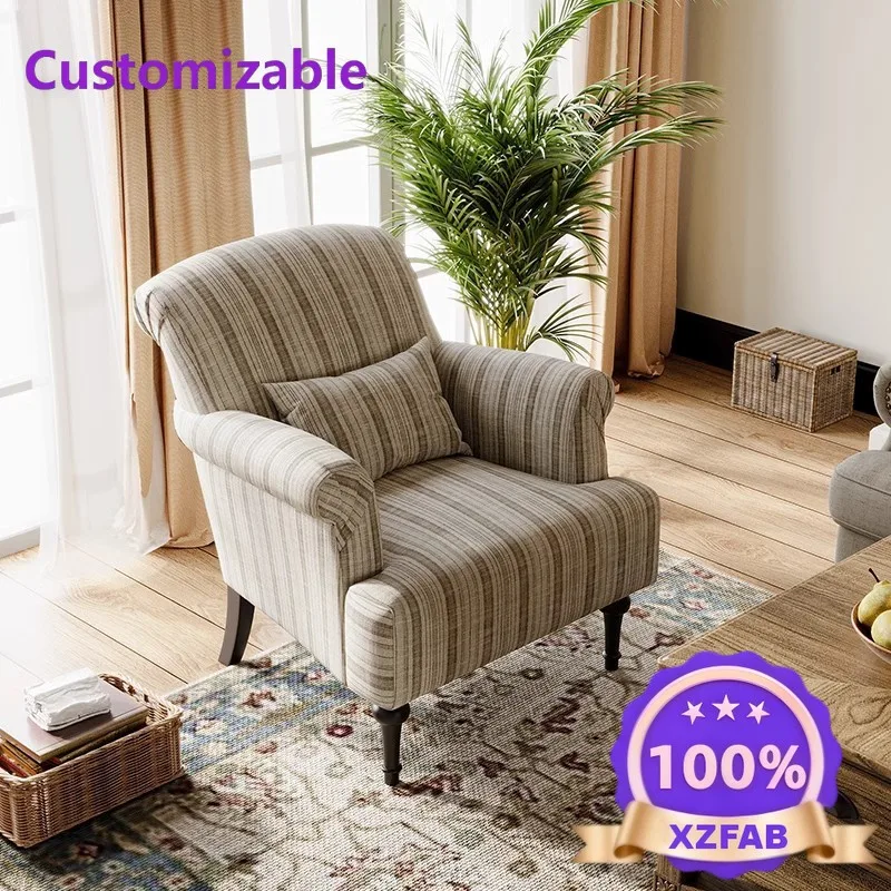 Factory Direct 2026 American retro tiger chair Hepburn style French simple striped high backrest cotton and linen fabric single