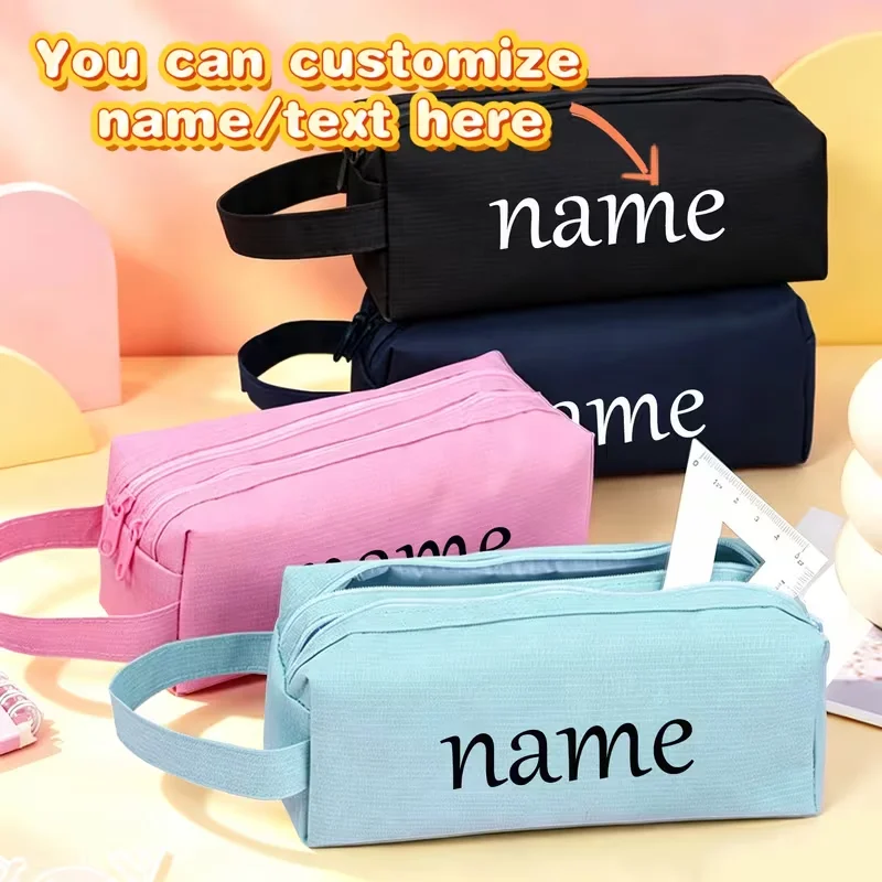 2Pcs Personalized Custom Wallets, Trendy Creative Printed Pencil Cases for Back-To-School Season, Stationery Bags, Simple Double-Zipper Design, Multi-Layer Storage Bags, Macaron Color Series, Zippered Wallets with Tote