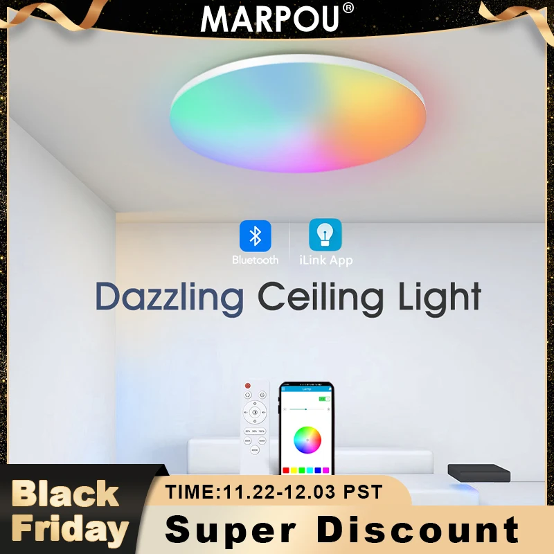 MARPOU Colorful RGB Ceiling Lamp 54W Smart APP Dimmable for Living room Remote Control 220V Ambient Party Lamp Home Decoration