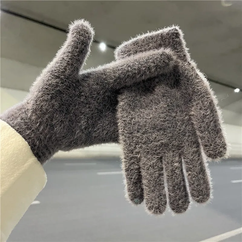 Frauen Winter Warm Halten Handschuhe Kaninchen Haar Weiche Feste Handschuhe Volle Finger Handgelenk Lange Weibliche Winter Handschuh