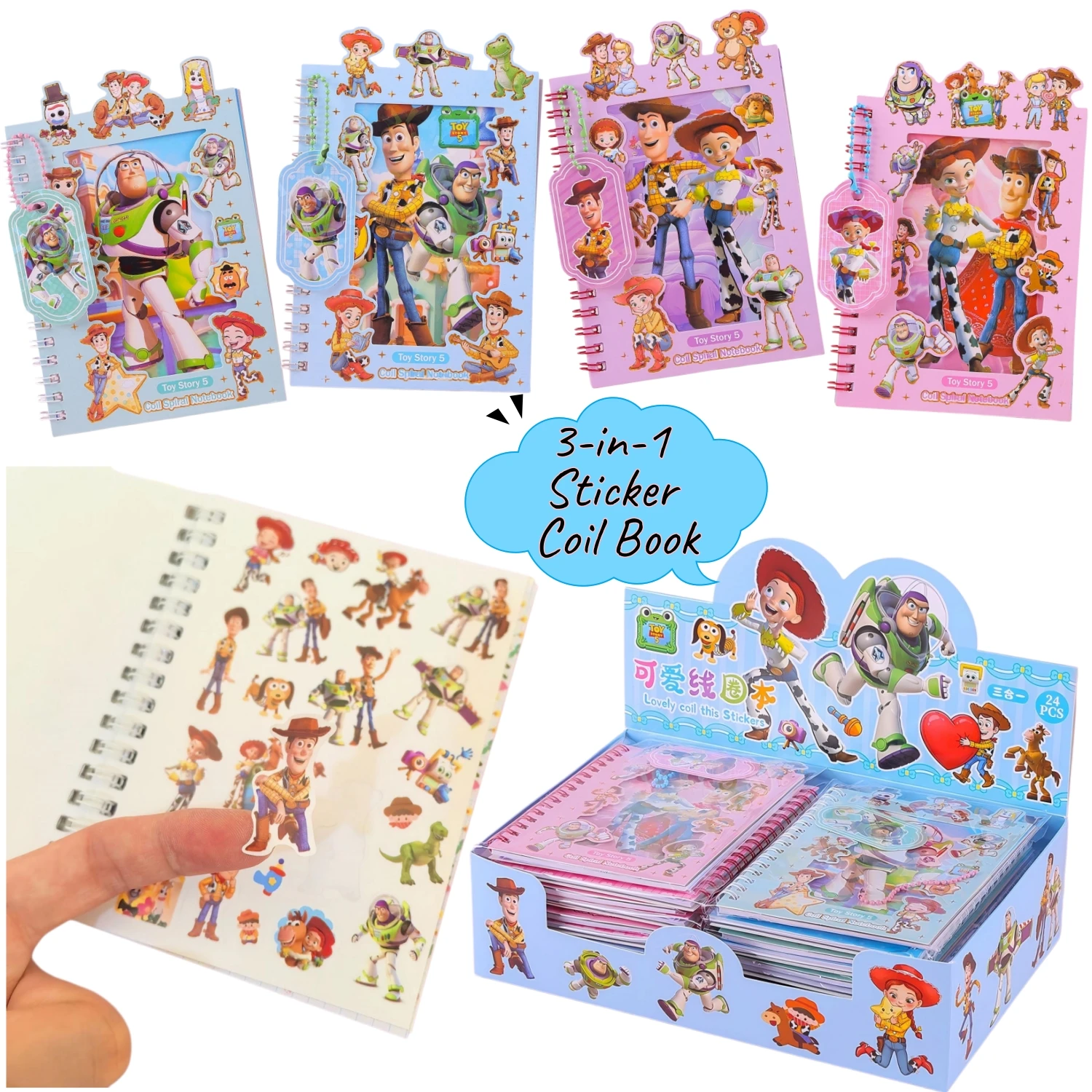 Cartoon Movie Toy Theme 5 Woodi Bazz 3 In 1 Spiral Notebook Cute Journal Diy Scrapbook Sticker Book Stationery Christmas Gift