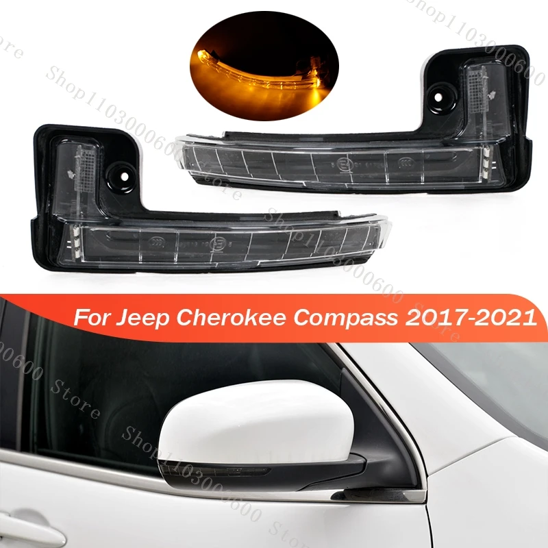 For Jeep Cherokee Compass 2017-2021 Car Outside Rearview Side Mirror Turn Signal Light Lamp Repeater