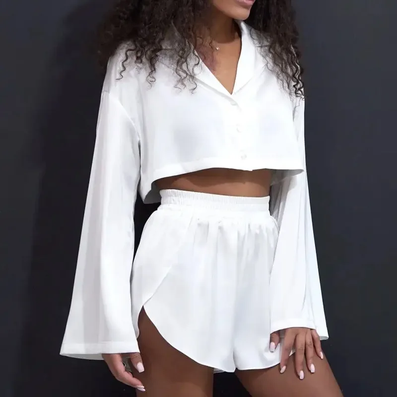 

Casual Women's Home Clothes Set Loose Collar ort Sve Long Pants Two-Piece Set Comfortable Cotton Color Autumn Wear