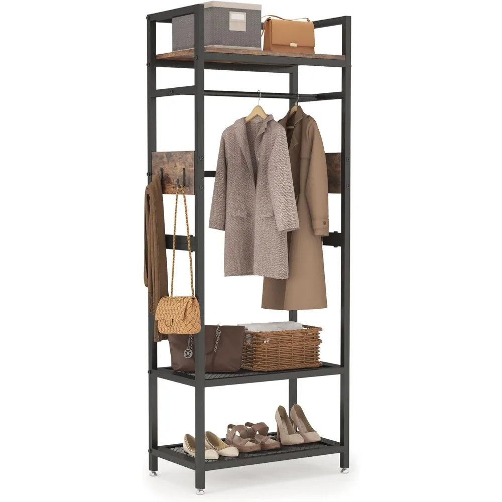 Tribesigns Small Heavy Duty Clothes Rack with Shelf and Hanging Rod, Freestanding Closet Organizer, Industrial Hall Tree