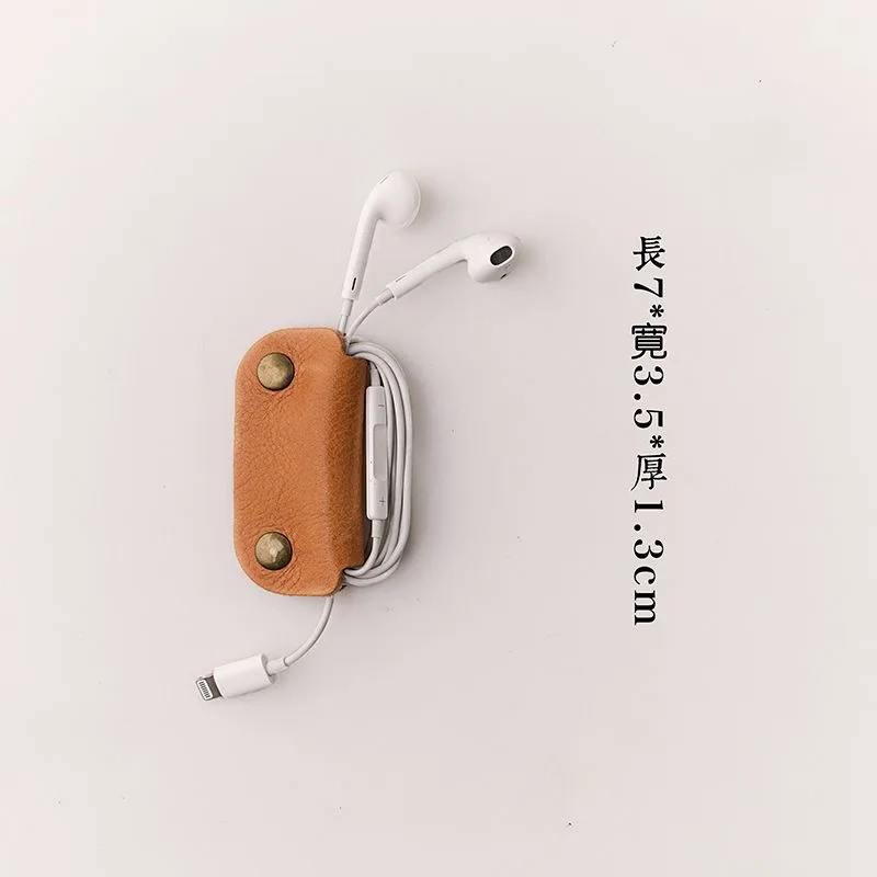 Wired headphone cable winder, genuine leather wrapped storage device, portable, creative, mini