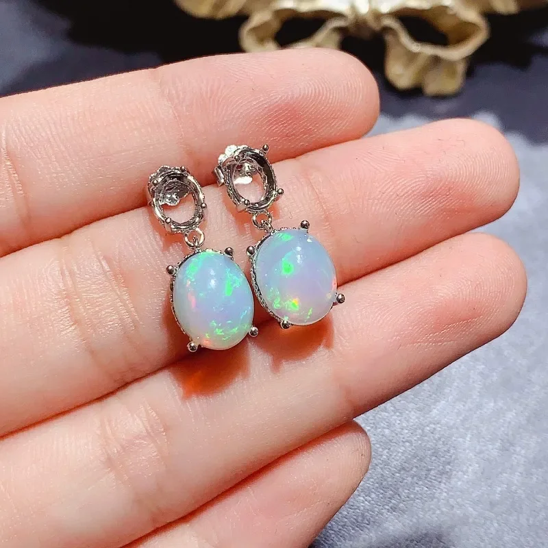 Jewelry 100% Natural Opal Earrings 8x10mm 100% Real Australia Opal Earrings Fashion 925 Silver Opal Jewelry