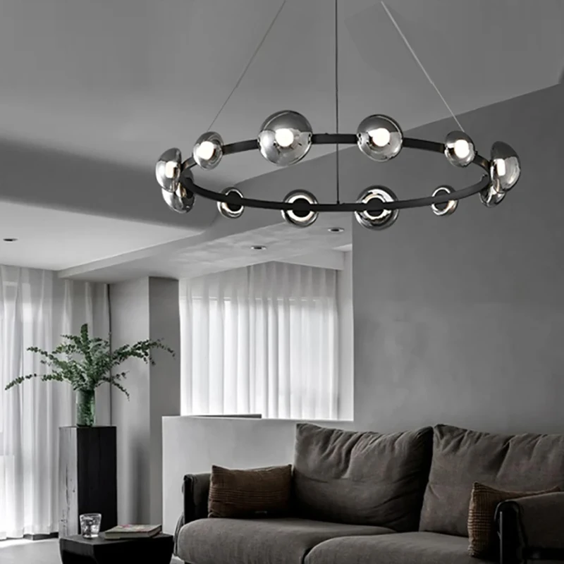 Post-modern Art Chandeliers Black Gray Lustres Modern European  Minimal Designer LED Hanging Lamp for Ceiling Home Decor