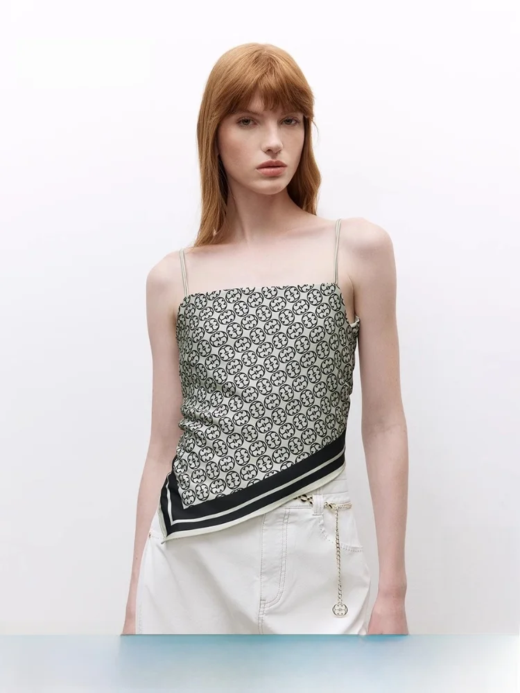 

Spring 2025 New Sle Old Money Print Silk Scarf Strap ort Women's Blouse Ele Chic Chinese Brand ONLY off oulder Top