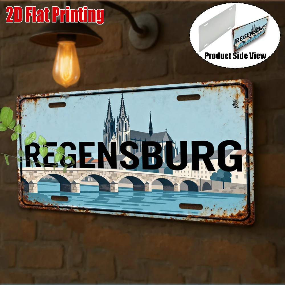 2D Flat Retro Outdoor Wall Art Regensburg Cathedral Stone Bridge Old Town Sign Heritage History Lover Souvenir Gift