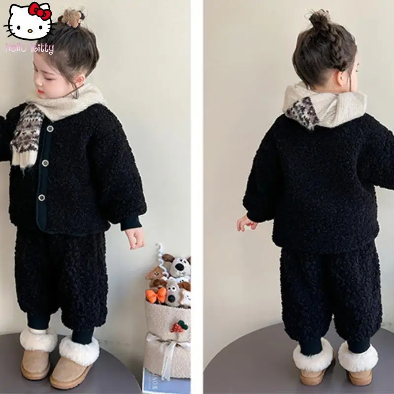 

Осень-зима, новое кавайное теплое пальто для девочек, брючный костюм, детское утепленное пальто в стиле аниме, куртка, модный хлопковый комплект из двух предметов, топы