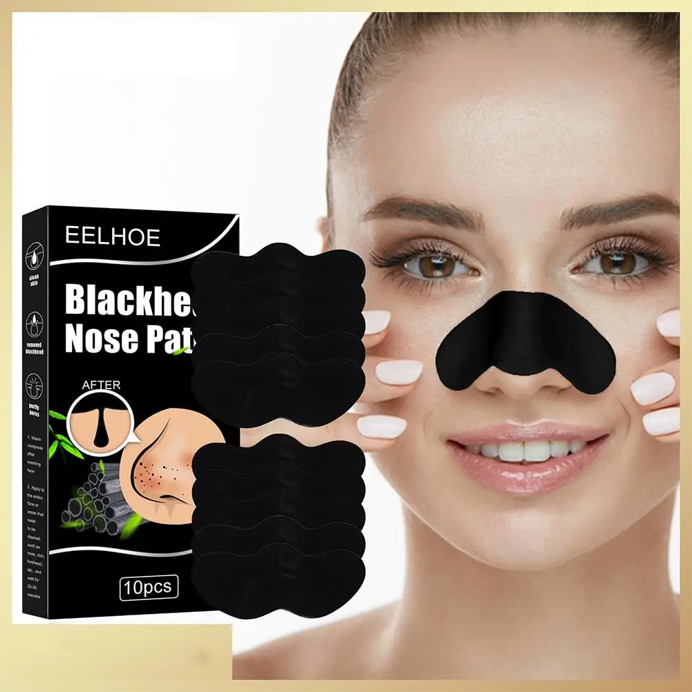 EELHOE 10PCS Comedone Rimuovere Maschera Strisce Nasali Restringimento Pulizia Poro Naso Testa Nera Rimuovere Adesivi Cura Della Pelle Maschera PatchUnisex
