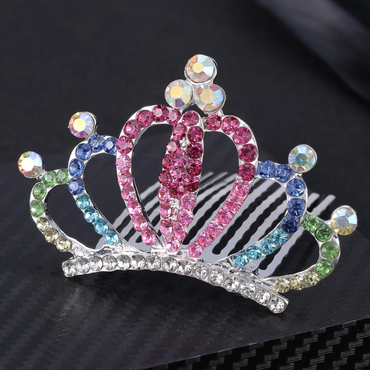 

Crystal Hair Crown Comb Colorful Tiara Headband for Party Birthday Performance Prom Accessory