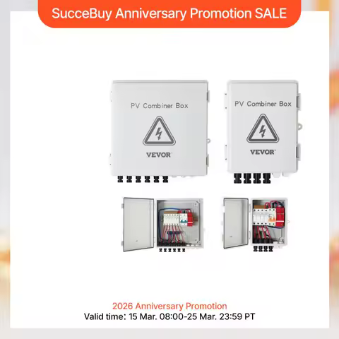 VEVOR PV Combiner Box 4 String 6 String IP65 Waterproof Lightning Protection Circuit Breaker for On/Off Grid Solar Panel System