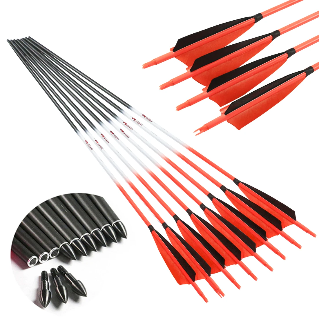 

Linkboy-Pure Carbon Arrows, Recurve Bow, Compound Bow, Longbow Hunting, 300-800 Spine, 30 Inch, 12Pcs