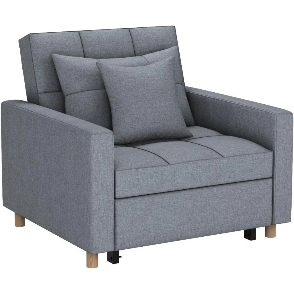 Sofá cama individual con respaldo ajustable, 2 almohadas, bolsillos laterales, sillón de espuma viscoelástica mejorado, apartamento, Oficina