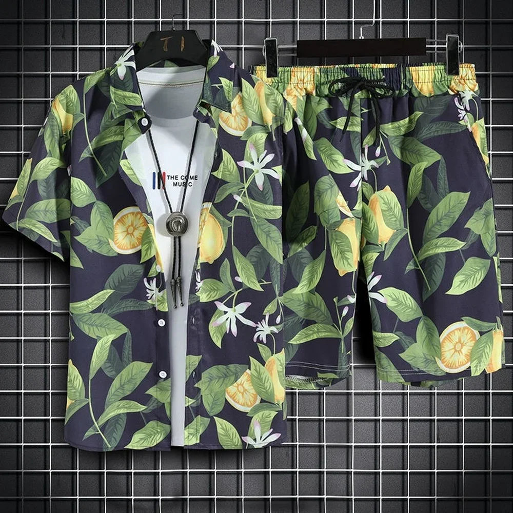 

Beach Clothes For Men 2 Piece Set Quick Dry Hawaiian Shirt and Shorts Set Men Fashion Clothing Printing Casual Outfits Summer