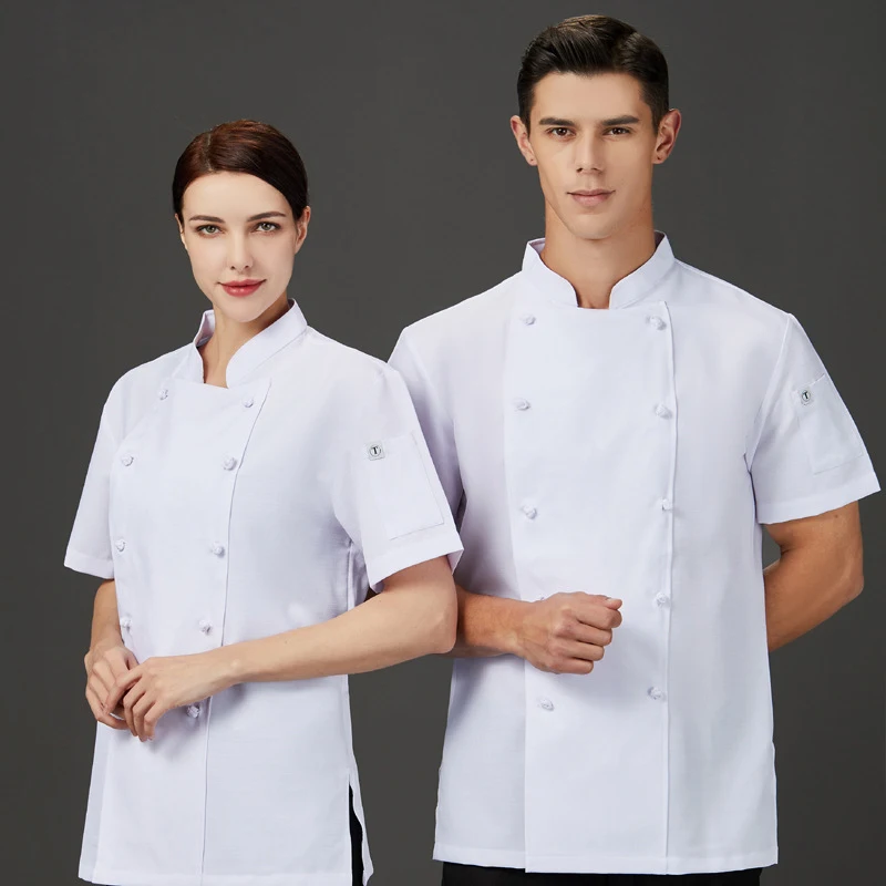 Uniforme de trabajo de manga corta para chef, ropa de trabajo de verano para cocina, uniforme de chef de hotel, ropa de verano de manga corta, transpirable y ligera.