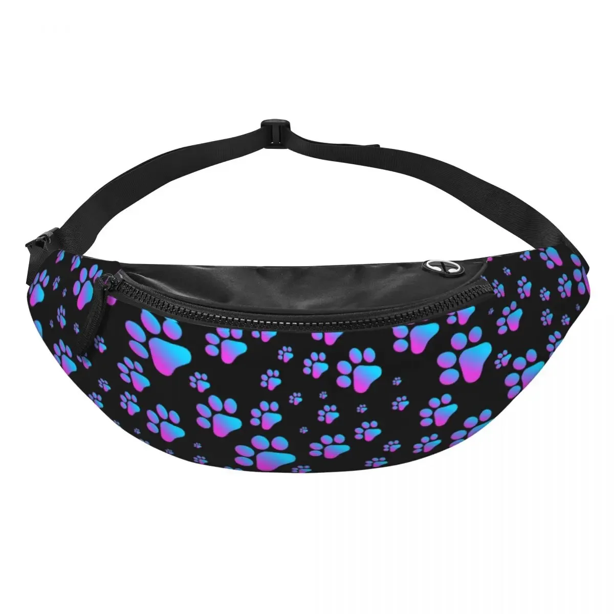 Purple Blue Dog Paws Pattern Fanny Bag Custom Crossbody Waist Pack Men Women Traveling Phone Money Pouch