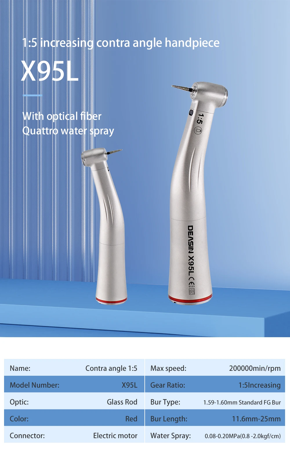 DEASIN Dental 1:5 Vergrößerndes Rotring-Faseroptik-Winkelstück mit Druckknopf, Dentalhandstück, Zahnarztwerkzeuge – Detail 1
