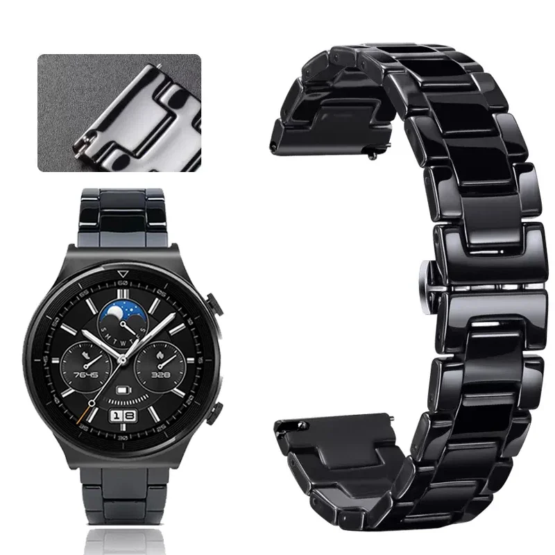 22mm Black Ceramic Strap for HUAWEI WATCH GT 3 Pro 46mm Watchband for Huawei GT4 46mm / GT3 GT2 46mm Buds Bracelet Wristband