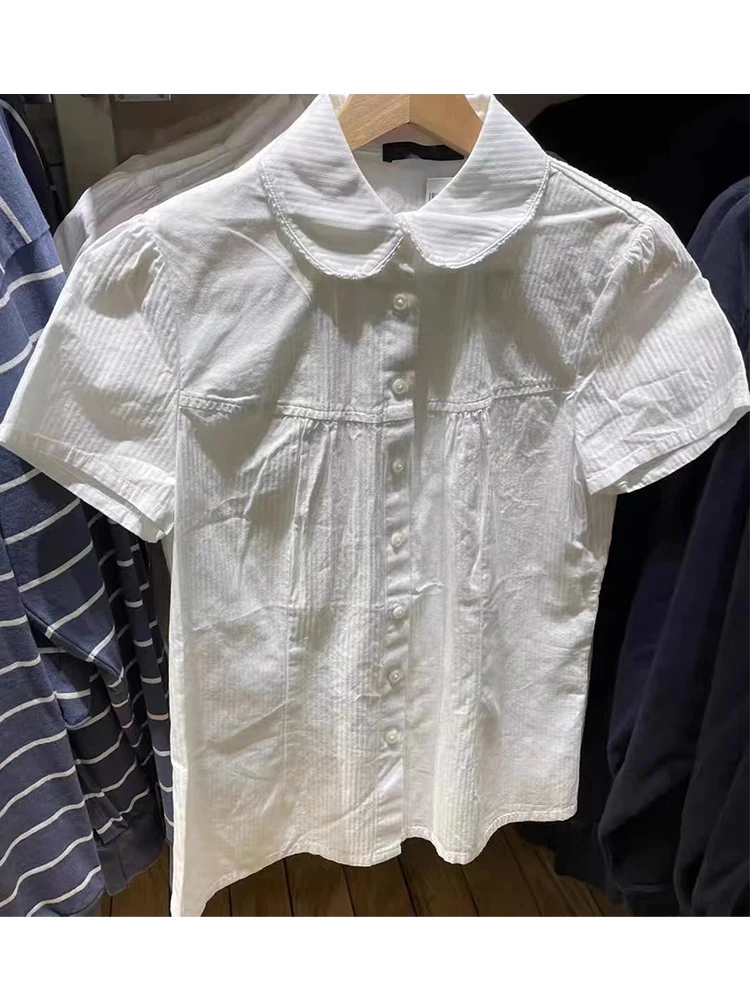 Sweet White Slim Short Sleeve T-shirts Women Fashion Cute Single-breasted Cotton T Shirts Summer Vintage Solid Y2k Tops 2026