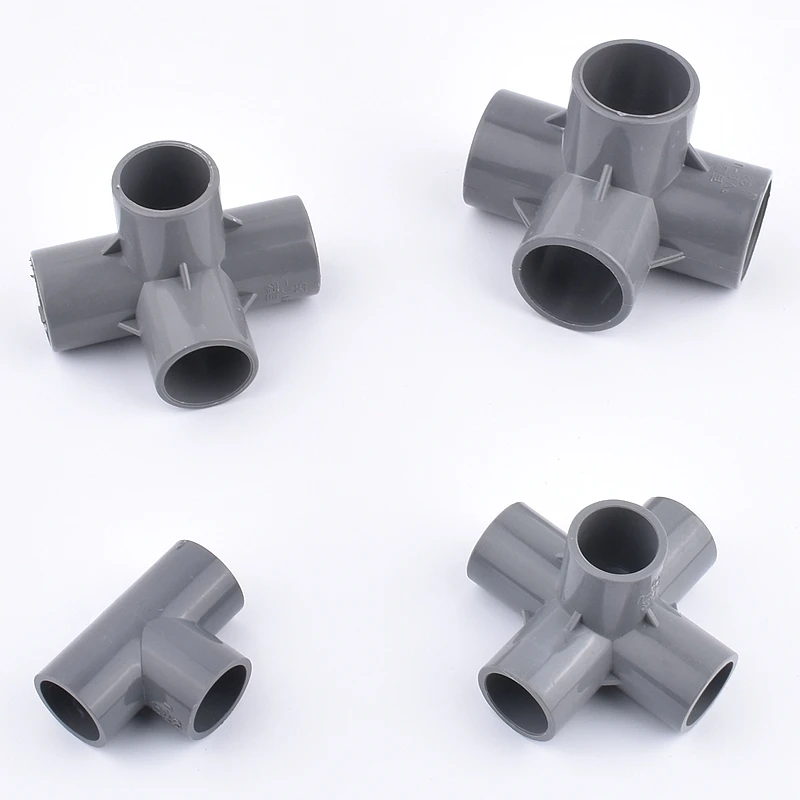 Acessórios cinzentos do conector do PVC do jardim de 20/25/32/40/50mm em linha reta 90 ° Adaptador de tubo de água em T cotovelo, abastecimento de