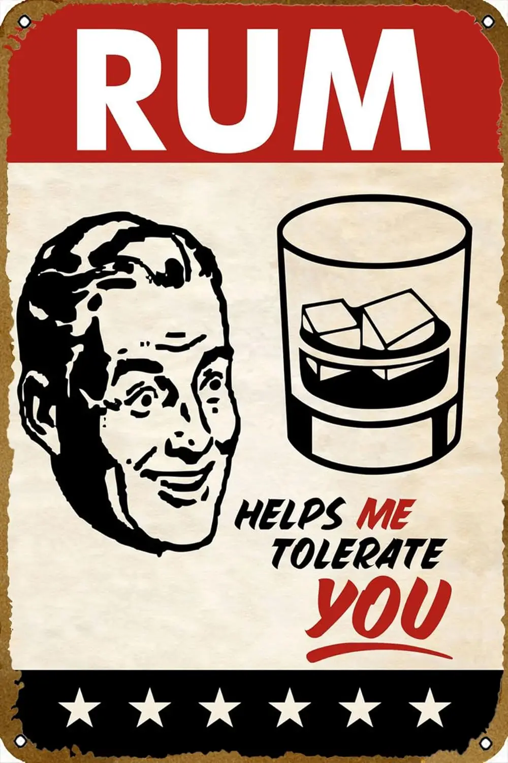 RUM TOLERATE MAN Vintage Food Tin Sign Poster - Wall Decor Wall Sign for Kitchen Bakery Cafe Restaurant 8 X 12 inches sign